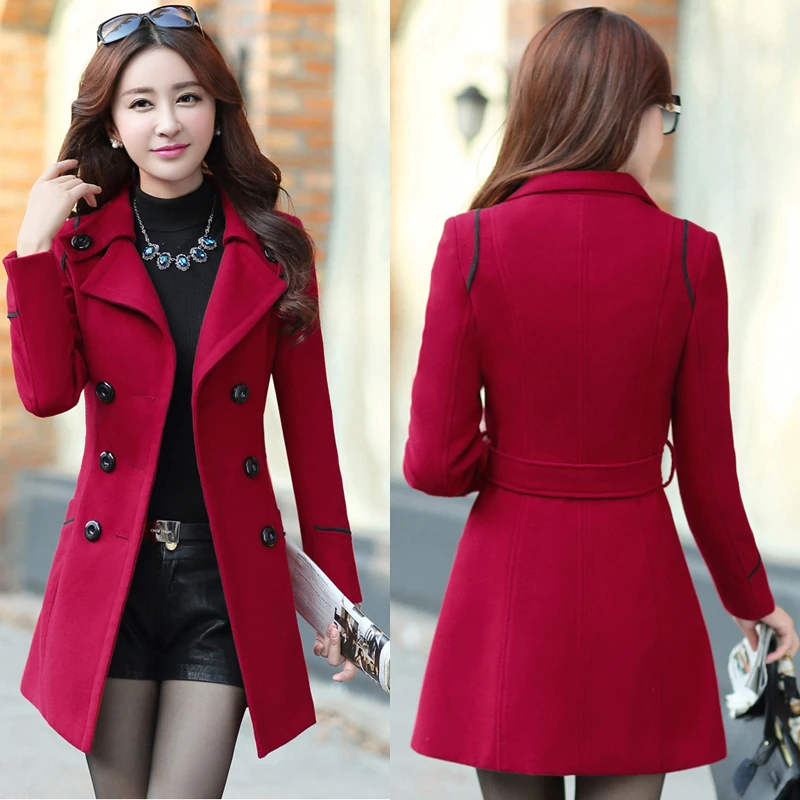 Korean Coat Fashion Woolen Overcoat Women Slim With Belt Meidum Long Casual 2019 New Spring Autumn Coats Femme Casaco | Женская одежда
