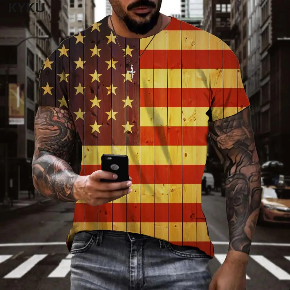 

KYKU Usa T shirt Men National Flag Tshirt Printed Hip Hop Tshirts Casual Retro T-shirts 3d Short Sleeve Hip hop Fashion