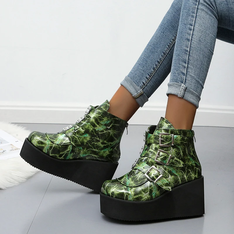 

European and American new style women's boots personality colorful thick-soled wedges fashion women's shoes Plus size 43 size