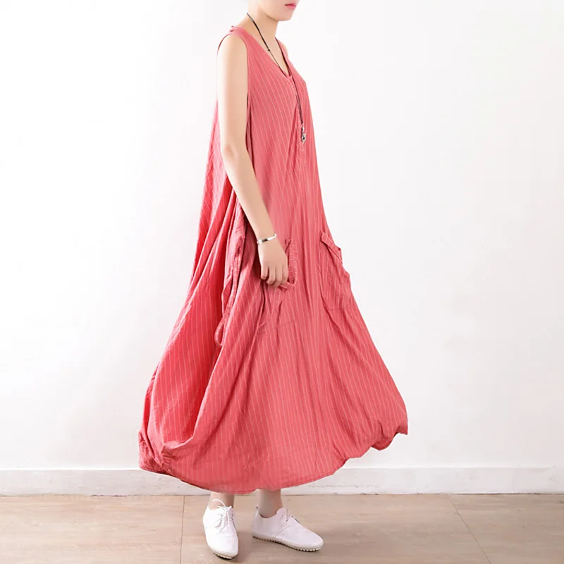 Johnature Женские полосатые платья без рукавов с карманами Новинка лета 2020 Свободные