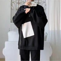 black white patch personality sweater mens spring autumn tide brand trend webbing bottoming shirt hong kong style student shirt