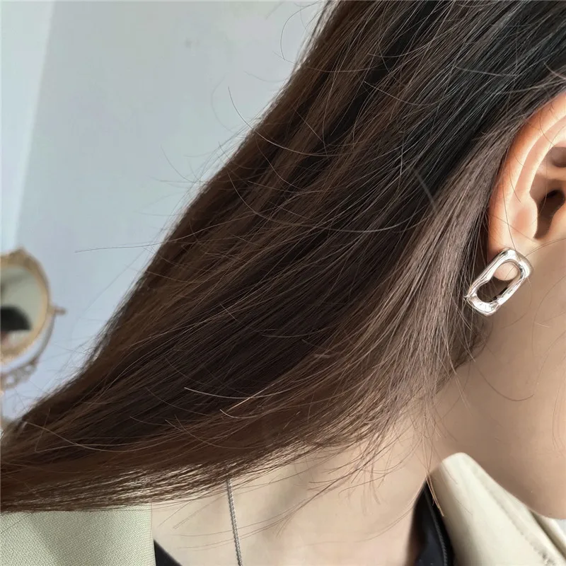 

RUIYI Real 925 Sterling Silver Geometric Irregular Square Stud Earrings Women Exquisite Minimalist Wedding Jewelry Gift Earrings