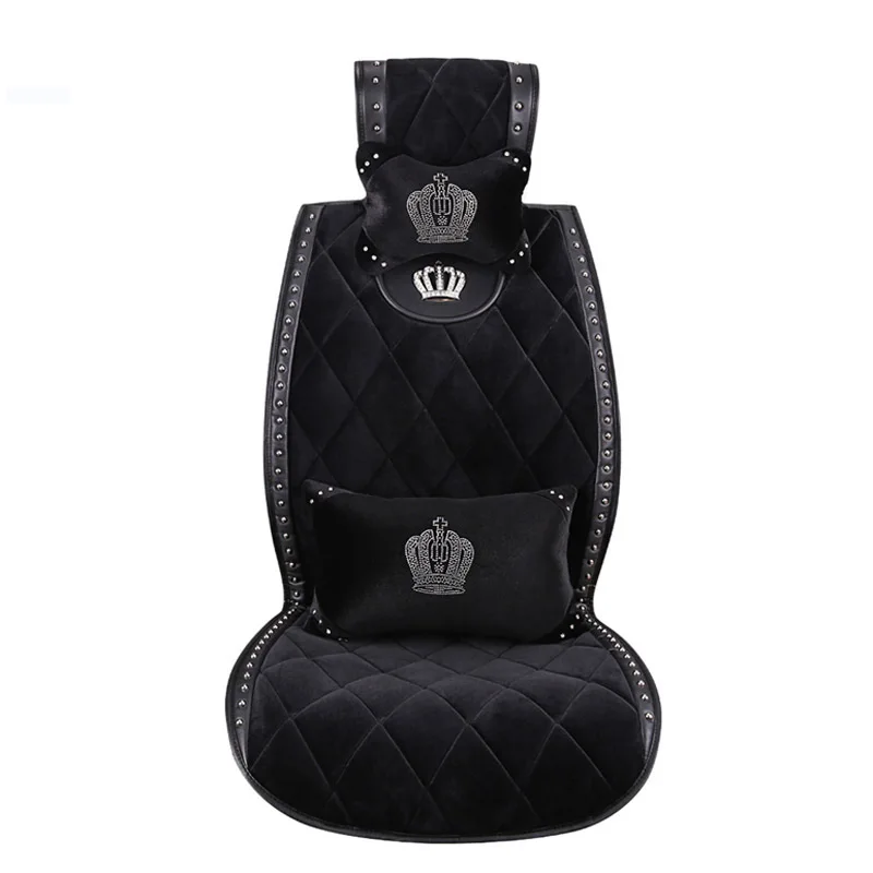 Winter Plush Fur Universal Car Seat Covers Styling Crown Rivets Auto Seat Cushion Auto Interior Accessories Front Seats Covers images - 6