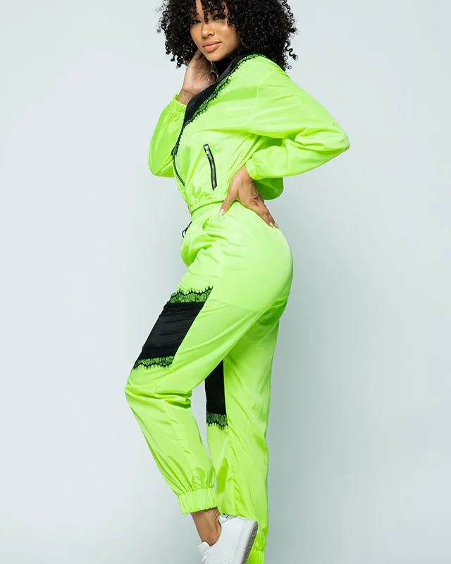 Простой Однотонная одежда на молнии с длинными рукавами топ и штаны Комплект из 2