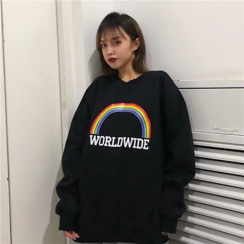 Женская толстовка Корейская версия свободный большой размер Радуга Harajuku ленивый ветер странная тонкая куртка ранняя толстовка куртка панк одежда