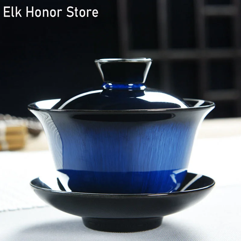 

140ml Kiln change Ceramic Gaiwan Teacup Handmade Tea tureen Bowl Japanese luxury Retro Home Tea set Accessories Drinkware Gift