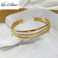 kissflower br236 fine jewelry wholesale fashion woman girl bride birthday wedding gift 520 three line 24kt gold bracelet bangle