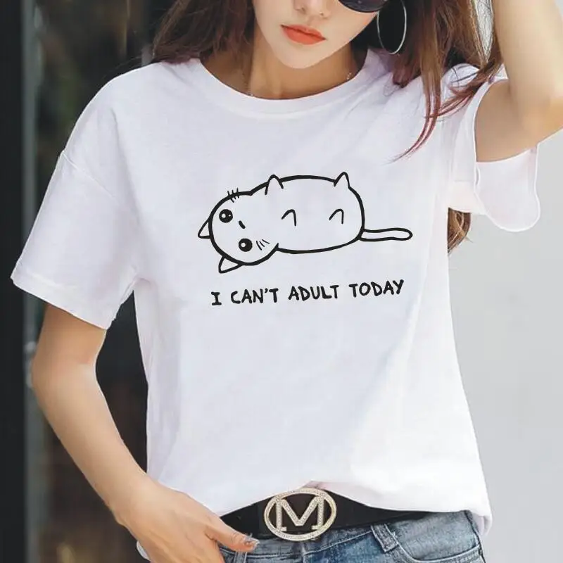

Cute Cat Print T Shirt Women Tops Korean Clothes Harajuku Fashion Funny Tee Shirt Femme Cartoon Hipster Casual Women T Shirt