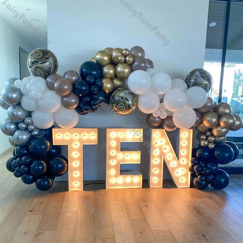 

133pcs Matte Navy Blue White Balloons Arch Coffee Gold Silver 4D Agate Balloon Baby Shower Birthday Anniversary Wedding Decor