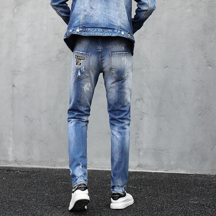 

European American dsq jeans mens brand Denim jeans pants Men Slim denim trousers button blue hole Pencil Pants jeans for men