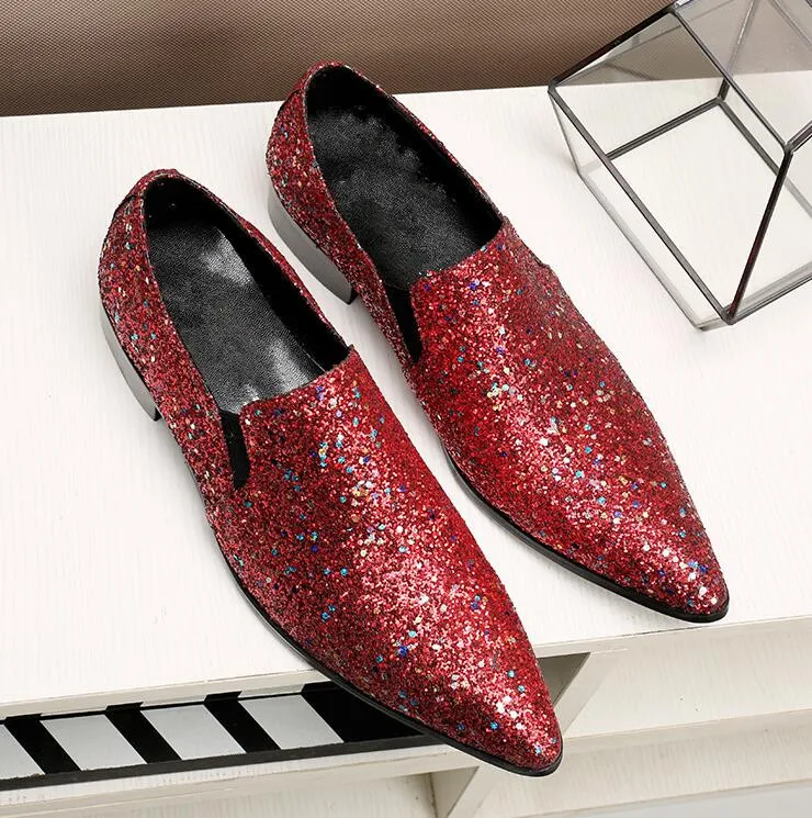 Блестящие красные свадебные туфли из натуральной кожи с высоким берцем Модные