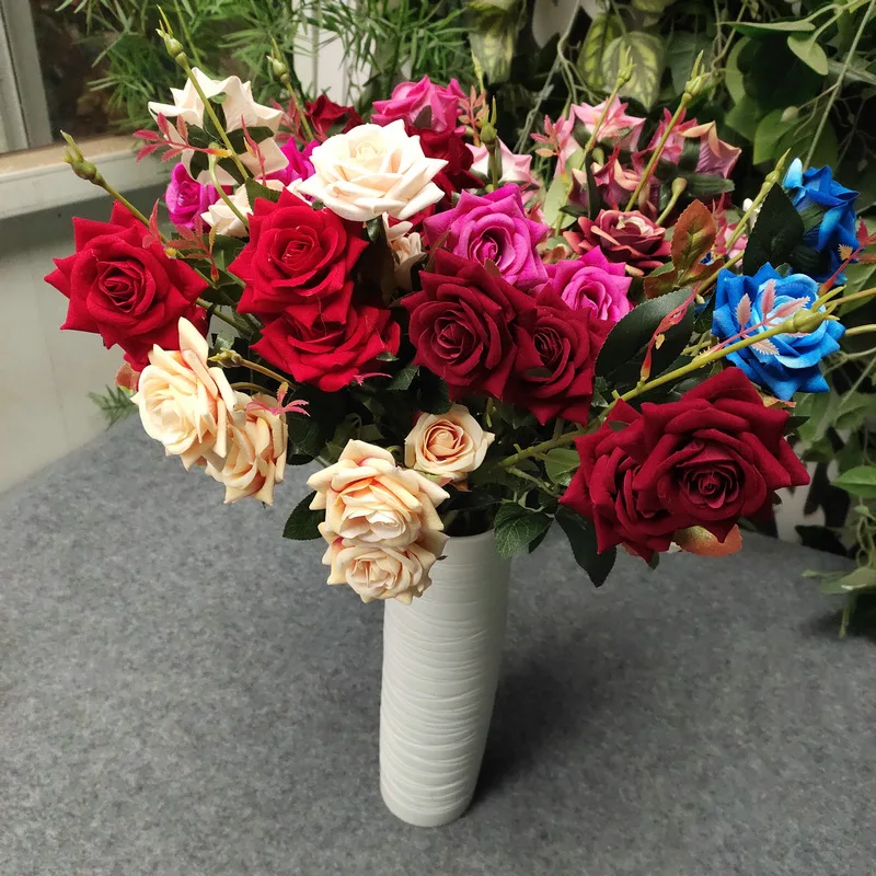 

Wedding Silk Cloth Rose Artificial Flower Branch Silk Fake Flowers for DIY Living Room Home Garden Wedding Decoration