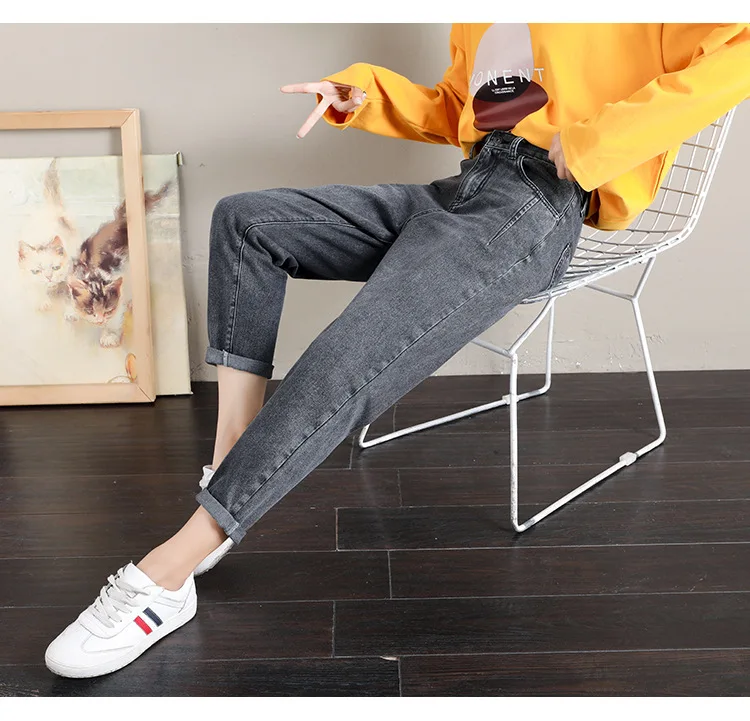 

Womens Korean Harem Pants 2020 New Fashion Vintage Boyfriend Jeans for Women Casual Slim Fit Ankle-Length Pants High Waist XXL