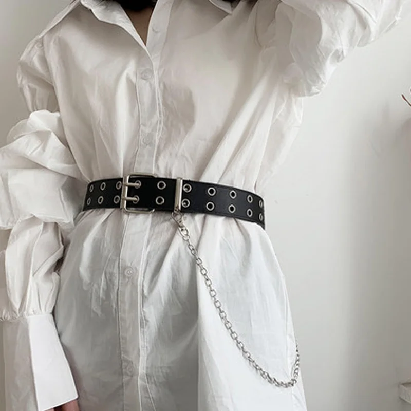 

Модный женский кожаный ремень в стиле панк, металлический двухрядный ремень с пряжкой на талии, декорированный дамским платьем, Джинсовый п...