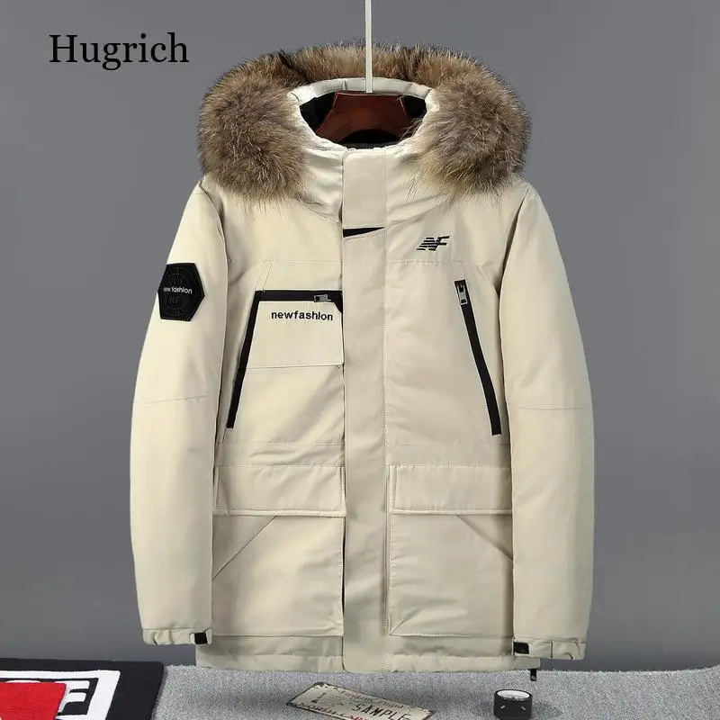 

2021 Winter Men's Down Jacket Padded Tooling Outdoor Leisure Fur Collar Fasion White Duck Down Down Jacket