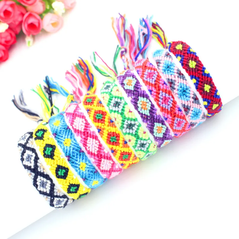 10 цветов корейский стиль браслет дружбы вышивка ромбовидный цветок