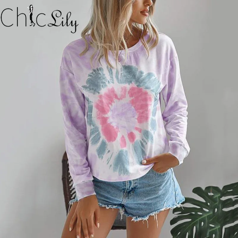 

Chiclily Tie Dye Printed Loose Hooded Warm Sweatshirts Women Fashion Casual Tops Pullovers Hoodie Streetwear