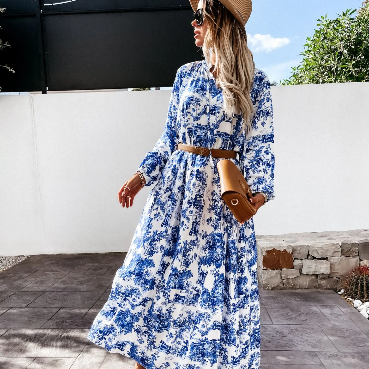 

Long Sleeved Printed Blue Maxi Spring Summer Autumn Clothes Dress For Women'S Vetement Femme 2021 Vintage Casual Dress Female