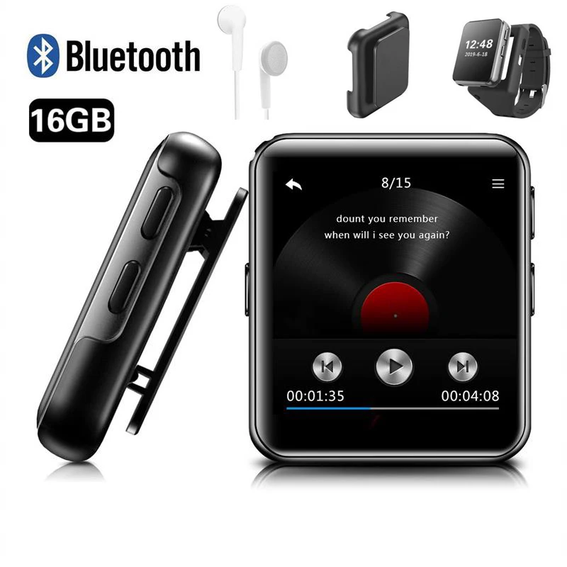 MP4 плеер Bluetooth с зажимом 8 ГБ/16 ГБ сенсорный экран портативный музыкальный без