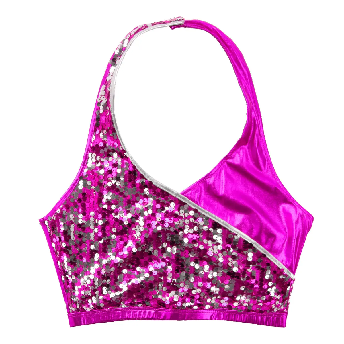 Женские блестящие танцевальные майки с металлическими блестками топы