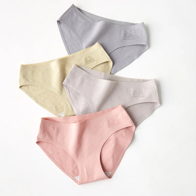 Женские хлопковые бесшовные трусики Roseheart зеленые и серые цельные со средней