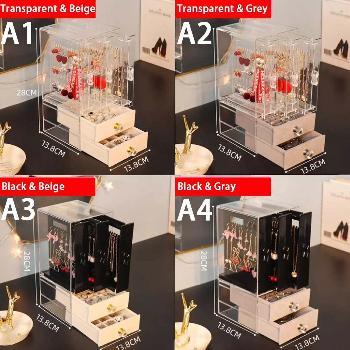 Подставка для сережек прозрачная витрина 2/3/4 лотка|Упаковка и стойки украшений| |