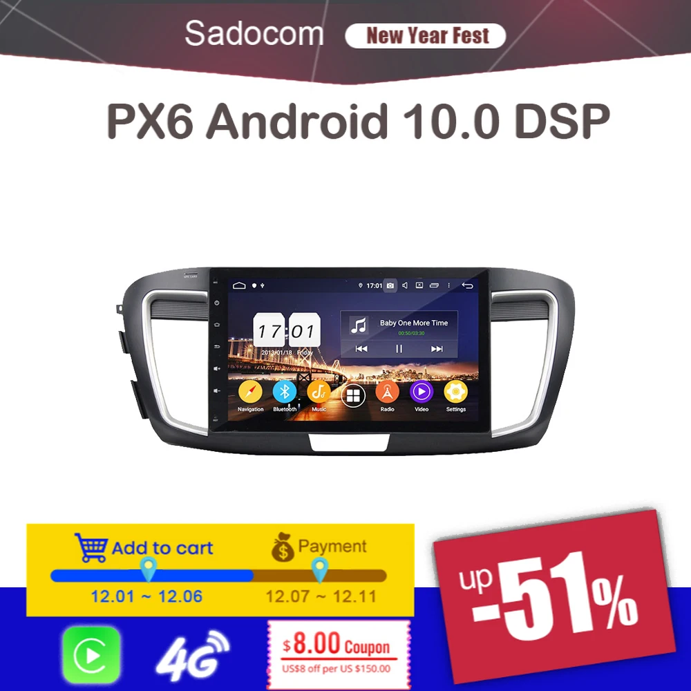 Автомобильный DVD-плеер PX6 DSP 10 1 дюйма Android 9 0 4 Гб + 64 ГБ 8 ядер GPS Glonass автомагнитола 5