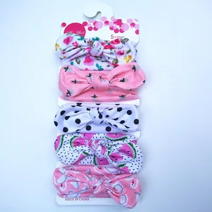 Новинка, 5 шт.лот для маленьких девочек цельное платье с цветочным рисунком фрукты в горошек и с сердечком с заячьими ушками повязка на голову для новорожденных, мягкие хлопковые повязка на голову для малышей повязка на голову, комплект одежды