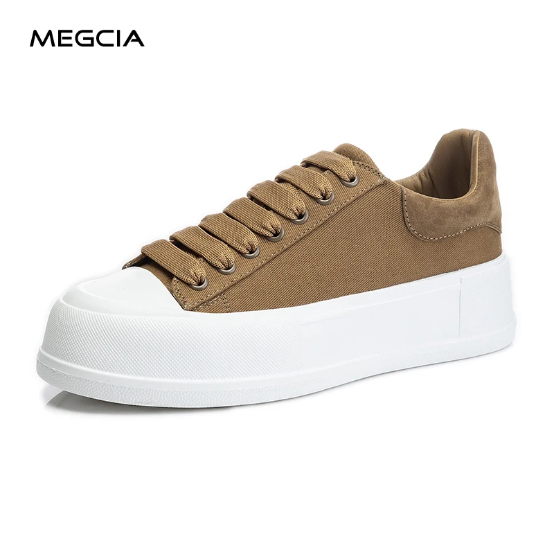 

MEGCIA Brand Canvas Shoes Women Sneakers Flat Platform Vulcanize Shoes Female Lace Up Casual Shoes Breathable White Black Y16M