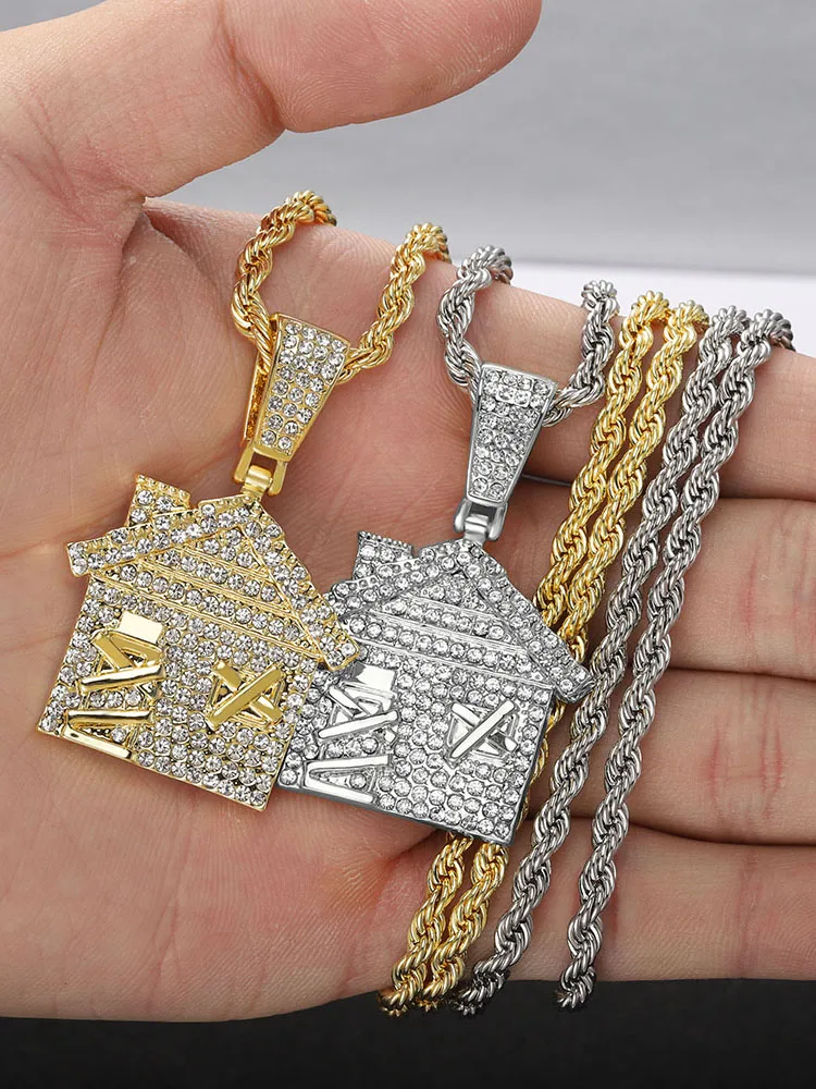 Ожерелье с кулоном в форме дома стразы кубинские звенья модное ожерелье стиле