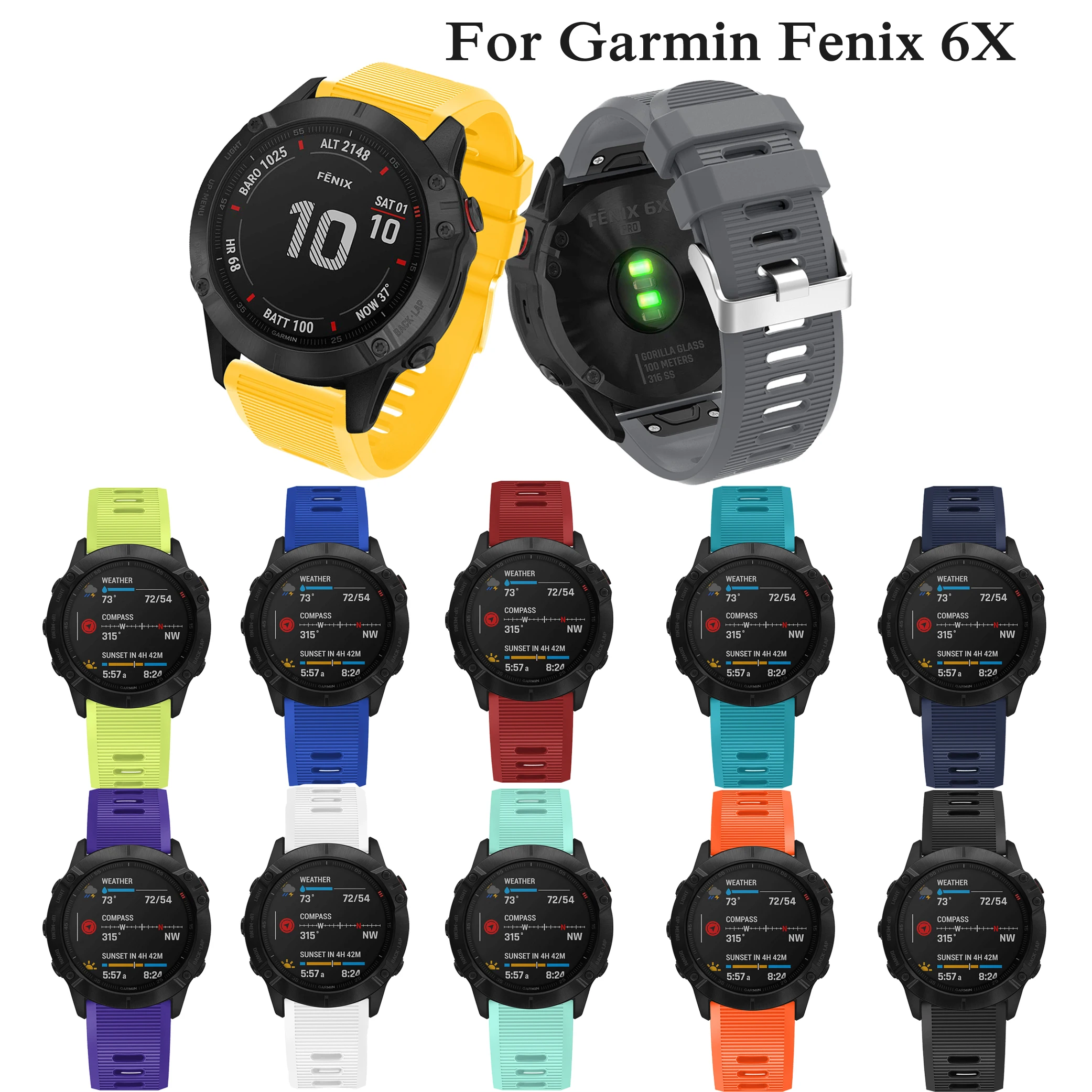 

26mm For Garmin Fenix 6X Quick Release soft sport Silicone Band Strap for Garmin Fenix 5X fashion smart Watch Easyfit Watchbands