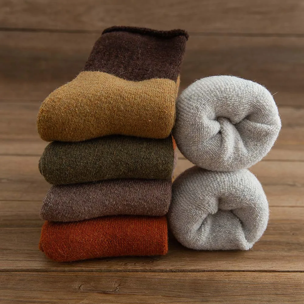 

5 Pair Winter Women's Thicken Warm Harajuku Retro Color Combination Hemming High Quality Wool Fashion Cashmere Cotton Socks r