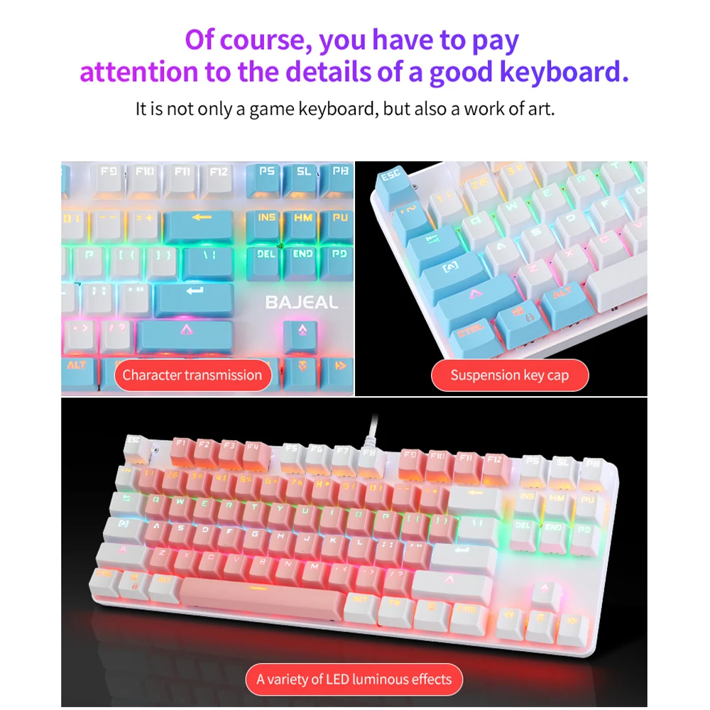 gaming mechanical keyboard 87 keys game anti ghosting blue switch color backlit wired keyboard for pro gamer laptop pc free global shipping