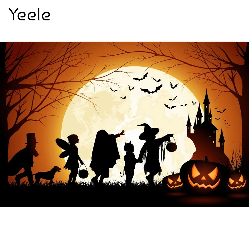 

Yeele Halloween Backdrop Photocall Pumpkin Lantern Moon Bat Forest Magician Castle Vinyl Photography Background Photo Studio