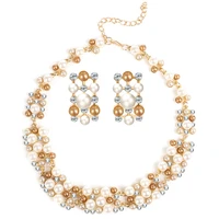 cshou98 girl fashion bride jewelry set bohemian pearl necklace earrings set