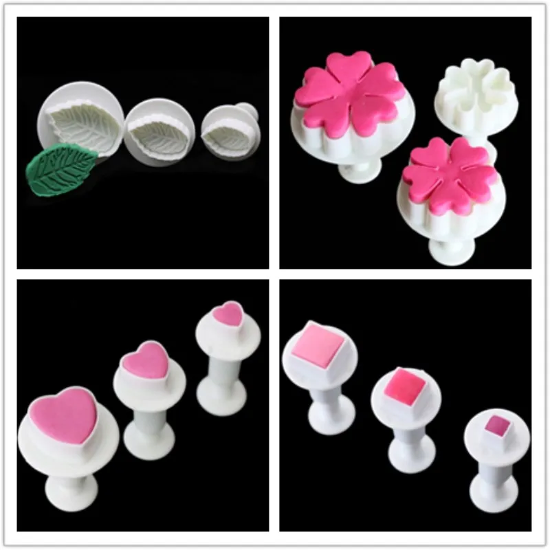 3 шт. сердца Квадратные листья цветок печенье Плунжер резак помадка жвачка паста