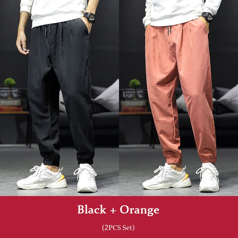 Black Orange 2 шт. свободные штаны-шаровары для мужчин s Jooggers белые осенние брюки карго по щиколотку повседневные мужские мешковатые спортивные штаны трек - Цвет: Black Orange