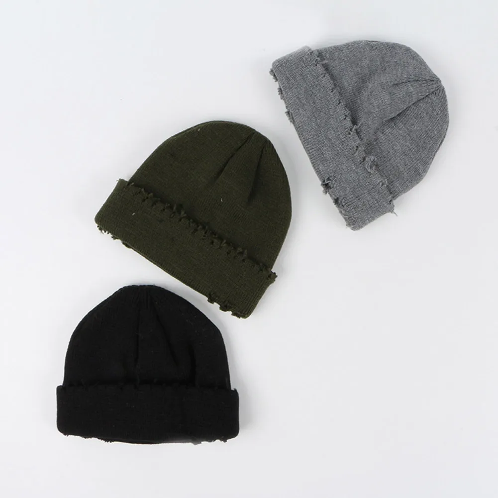 Новое поступление Вязаная Шапка бини унисекс зимняя теплая Модная мешковатая