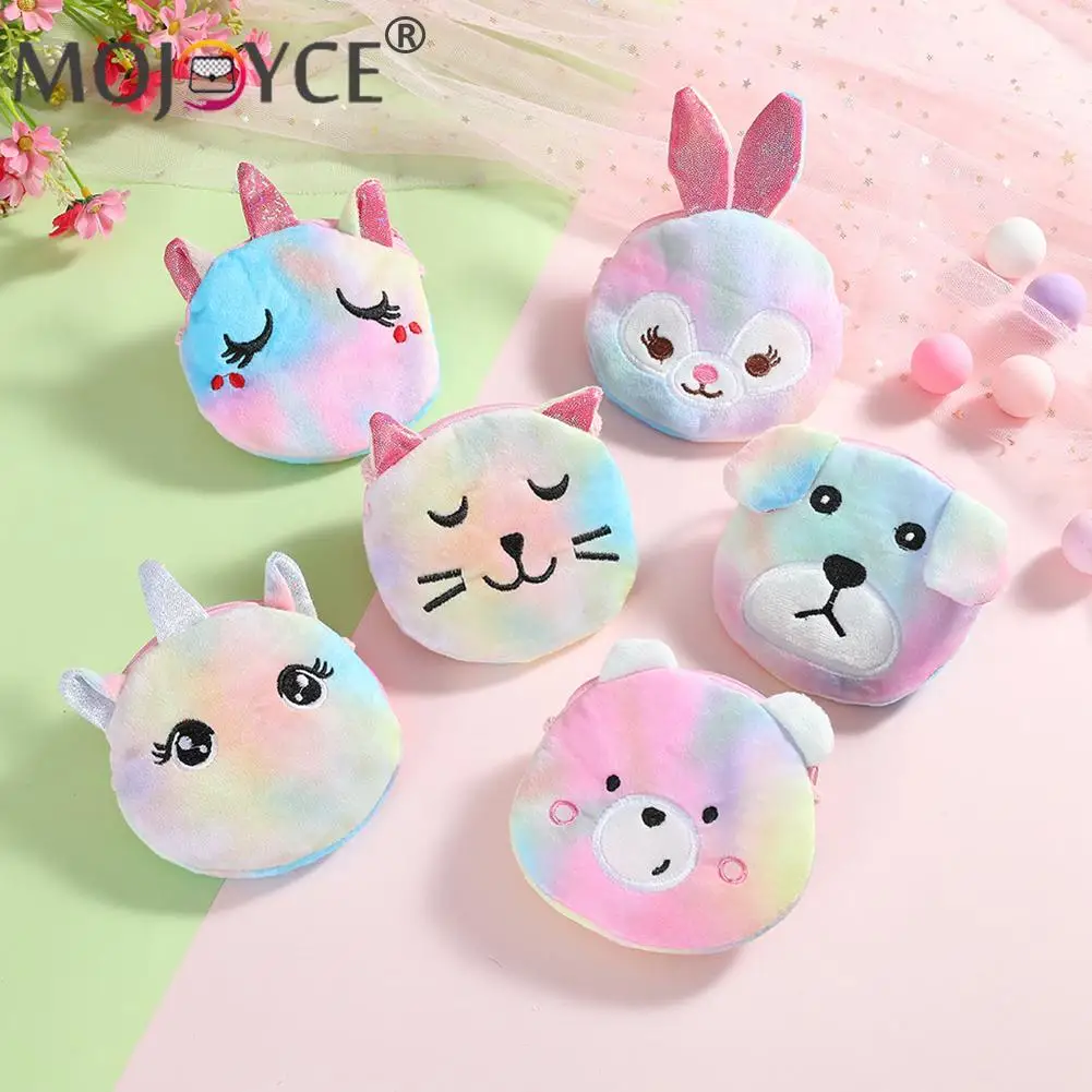 

Kids Portable Soft Plush Cute Cartoon Animal Shape Handbag Fashion Multicolor Zipper Mini Round Keys Coin Shoulder Crossbody Bag