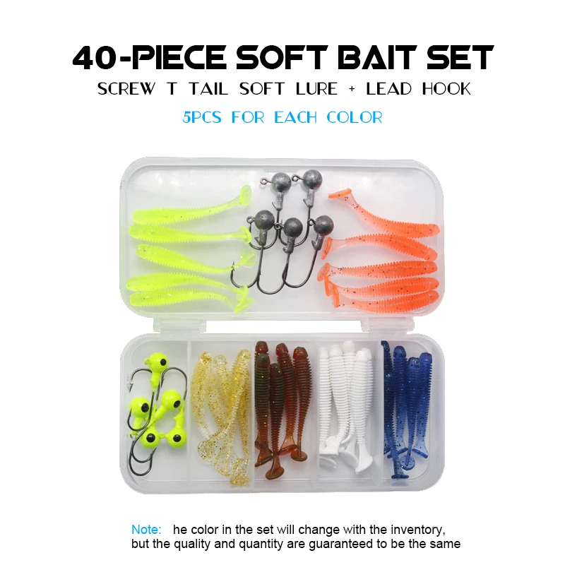 40 шт./кор. мягкие приманки для ловли рыбы винт T хвост мягкий червь Рыболовный