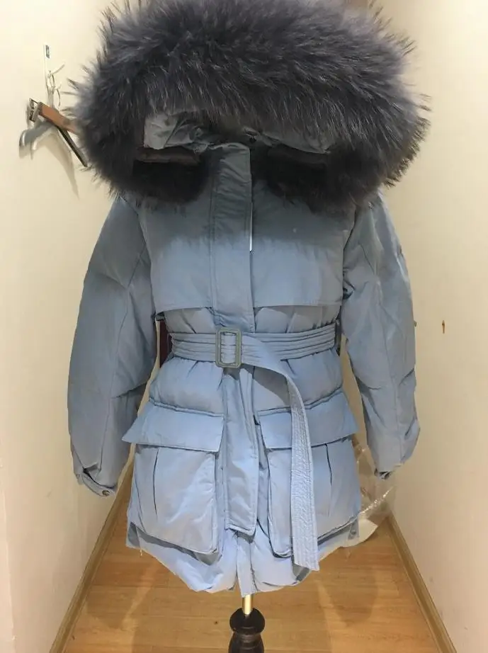 S-XL, плюс размер, Новое поступление, большой натуральный меховой воротник, с капюшоном, белый утиный пух, пальто для женщин, зима, большой карман, толстый, длинный, теплый пуховик