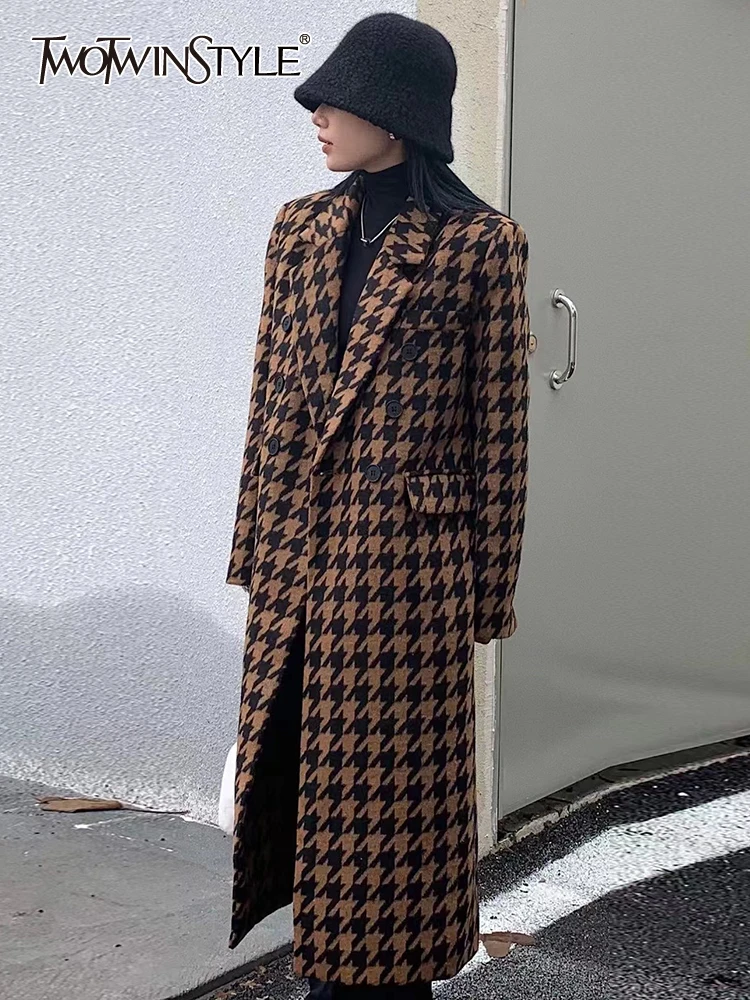 

Женские шерстяные пальто TWOTWINSTYLE, прямые пальто с длинными рукавами и отложным воротником, корейская модная одежда 2021
