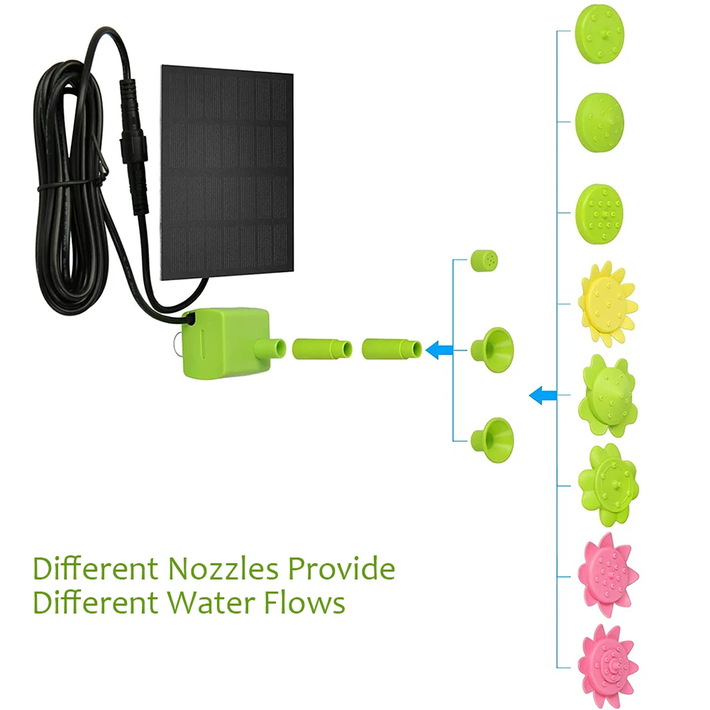

Solar Fountain Flower Shaped Sprinkler Solar Water Pump Bird Bath Fountain With Colorful Flower Type Nozzles For Pool Pond Patio