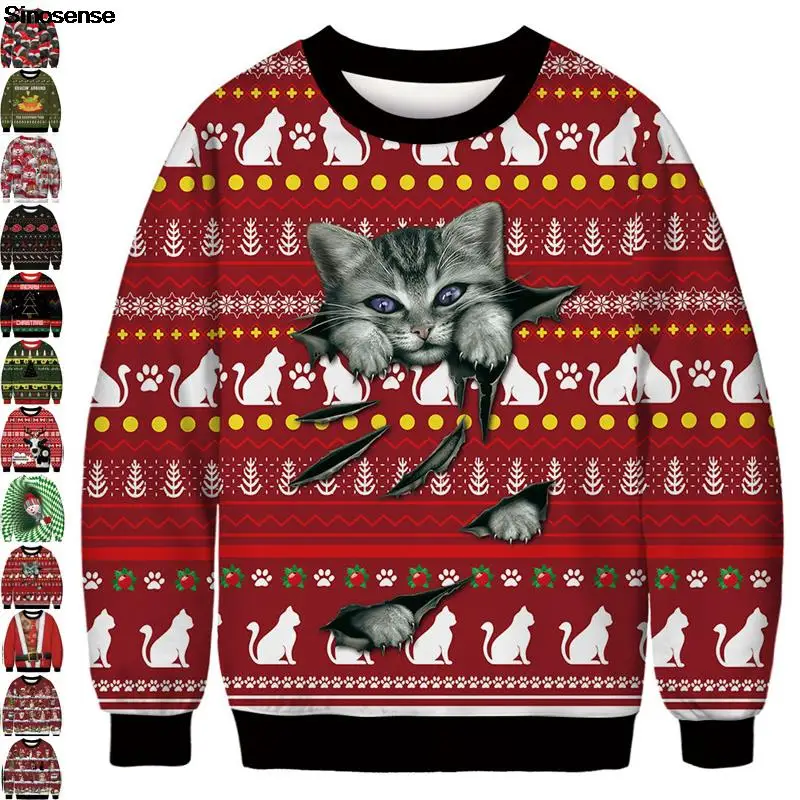 

Men Women Ugly Christmas Sweater Holiday Party Xmas Jumpers Tops 3D Funny Cat Print Xmas Clothing Pullover Christmas Sweatshirt