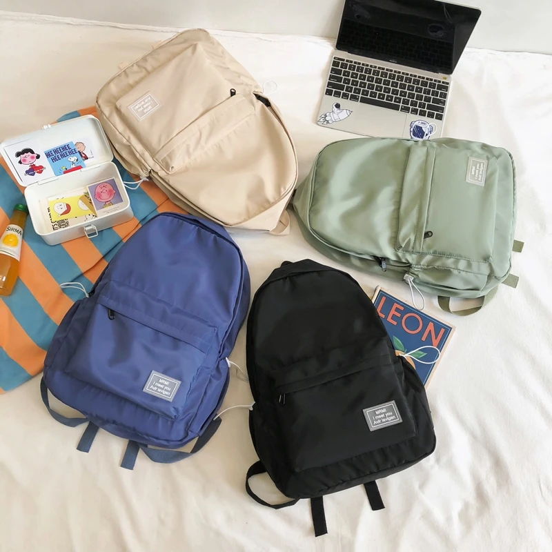 Waterproof Solid Color Nylon Woman Backpack Luxury Light Travel School Bags for Teenage Girls Large Student Bookbag New | Багаж и сумки