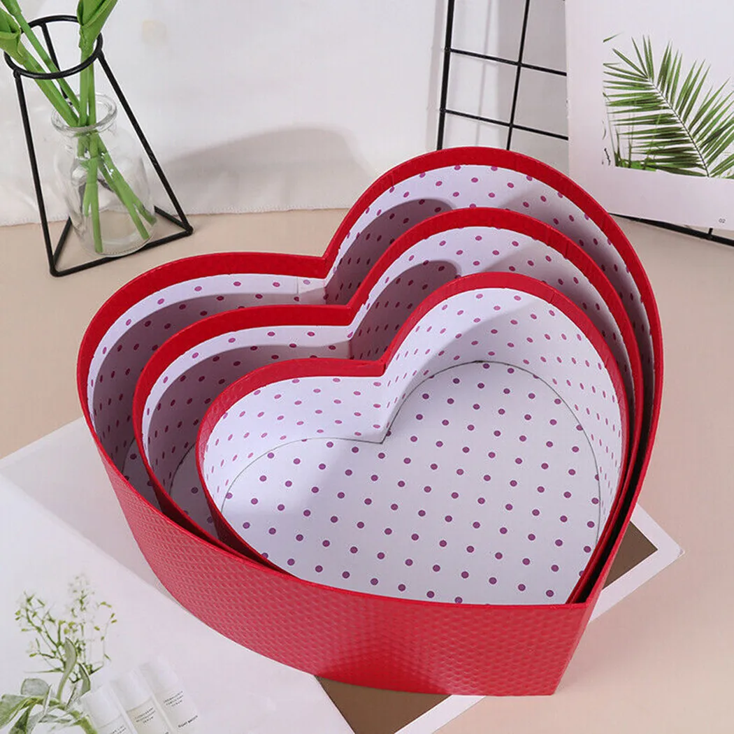 

S/M/L Gift Box Gift Heart-Shaped Package Red Ribbon Valentines Wedding Bow