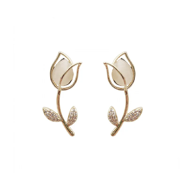 

10 шт./лот V0221 корейские элегантные серьги из серебра 925 пробы с иглами и опалом Универсальные женские серьги с цветком тюльпана 2020