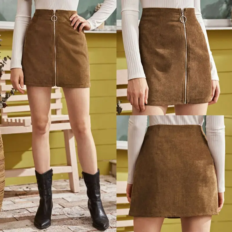 Облегающая Вельветовая юбка для женщин уличная одежда с завышенной талией и