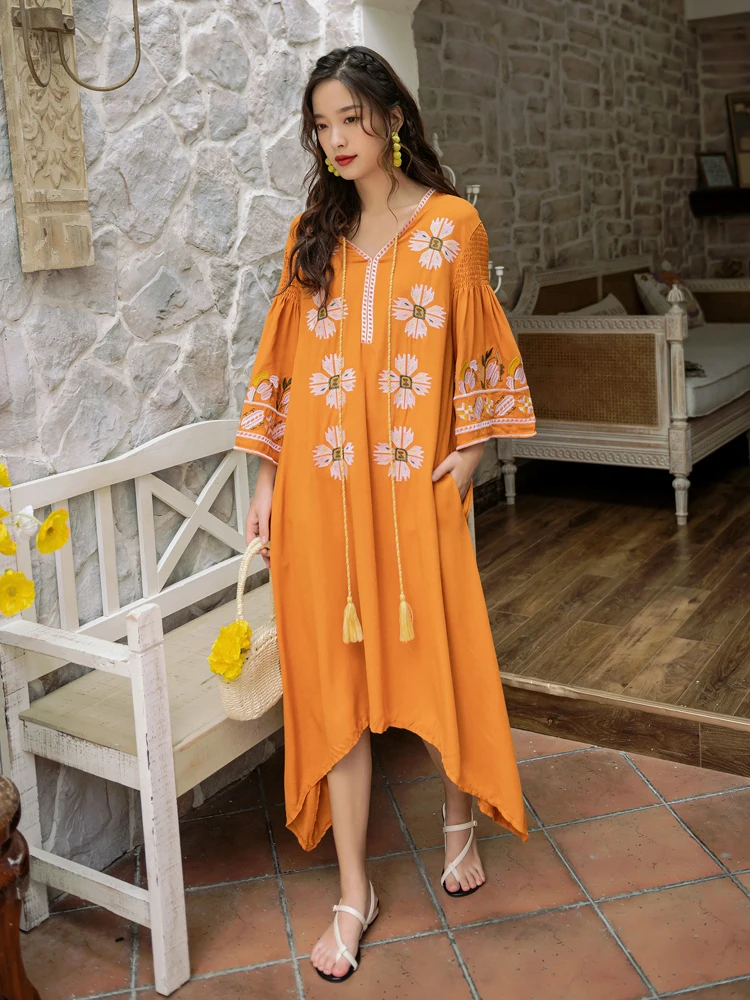 

Bohemian beach skirt for women traveling in Thailand wear Tourism beach holiday Cambodian dress