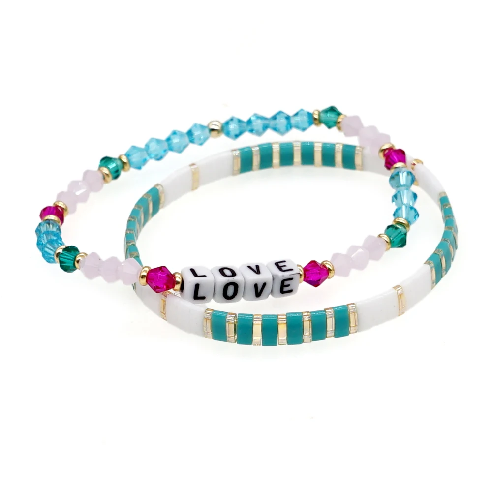 

Go2BoHo Enamel Turquoise Miyuki Tila Bracelet Set Fashion Jewelry Multicolor Crystal Semiprecious Stone Bead Bracelet for Women
